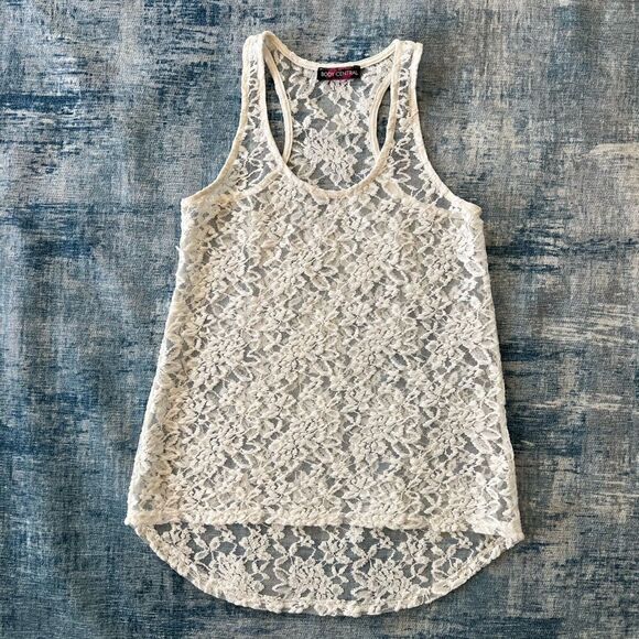 Body Central White Sheer Lace Racerback Tank Top Small - Picture 5 of 7